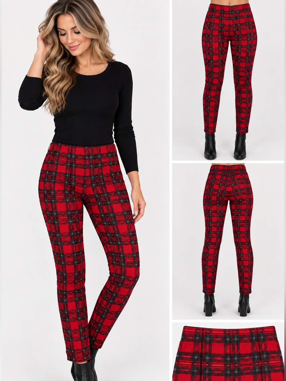 SHEIN Red & Black Plaid Leggings – Small – NWOT